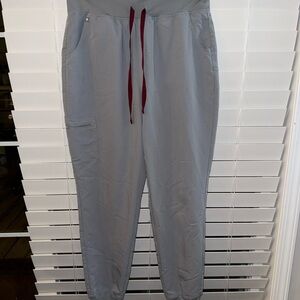 Figs Women's Gray Joggers with Burgundy Accents